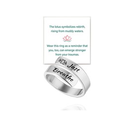 Just Breathe Ring For Women, Adjustable Lotus Hope Rings for Women Just Breathe Motivational Stainless Steel Engraved Inspirational Jewelry To My Daughter Friendship BFF Sorority Sisters Silver