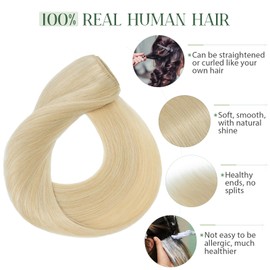 TESS Human Hair Extensions Clip in Real Hair Blonde Remy 5 Pieces Straight Natural Hairpieces for Women/Girls (#613 Bleached blonde, 18 Inch 70g)