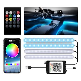 LEDGLE LED Tape Light for Cars, 48 LEDs, APP Control & Remote Control, Sound Activated, RGB Atmosphere Light, Interior Decoration, USB Operated, 10W, Switches to All 8 Colors, Foot Lamp, Footwell