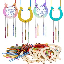 WEDNOK 16-Piece Wooden Horseshoe Wind Chime Craft Set Children's Horseshoe Crafts Children's Birthday Lucky Charm Wind Chime Craft for Painting Good Luck Gift for New Year New Year's Eve Exam