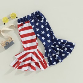 Emmababy 4th of July Bell Bottoms Toddler Girl Flared Denim Pants Wide Leg Jeans Baby Summer Clothes Independence Day (Blue, 4-5 Years)