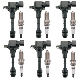OYEAUTO Ignition Coil Pack and spark plug UF349 C1406 Set of 6 Compatible with Nissan Infiniti Altima Frontier Maxima Murano Pathfinder 350Z Quest I35 QX4 FX35 G35 M35 3.0L 3.5L 4.0L V6