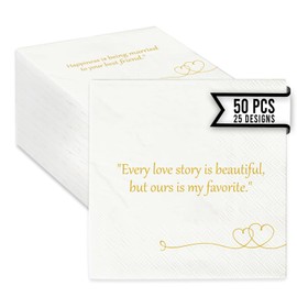 Wedding Napkins 50 Pcs – 25 Different Marriage Quotes - Funny Quote Bar & Drink Cocktail Napkins for Wedding, Shower, Love, Just Married Celebration