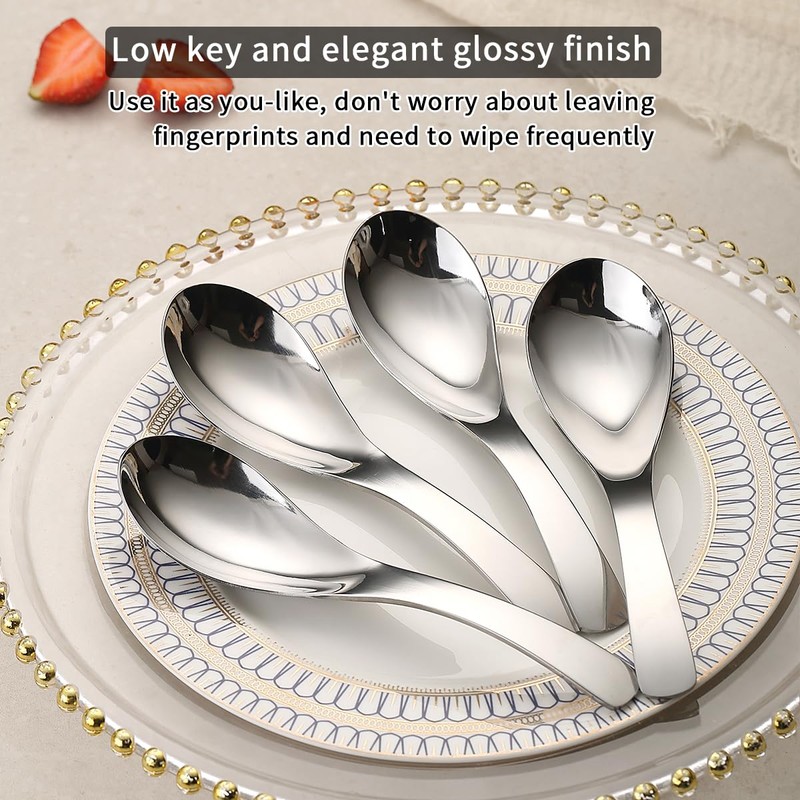 Berglander Stainless Steel Soup Spoons Set of 6, Raman Spoon,