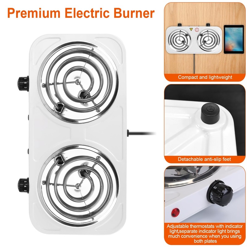 2000W Electric Double Burner Portable Coil Heating Hot Plate Stove