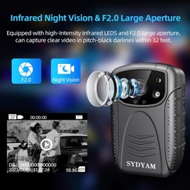 SYDYAM 2K Police Body Camera, 13Hrs Battery, H.265 Encoding, Body Cameras with Audio and Video Recording Max 512GB Memory Expansion, BodyCam for Personal Protection Hiking Law Enforcement(No Card)