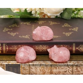 LAIDANLA Sleeping Cat Statue Pink Rose Quartz Healing Gemstone Hand Carved Cute Kitten Statue Figurine 1.6" Decor Polished Stone Reiki Bedroom Office Desk Home Decoration Gifts