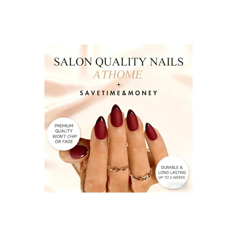 Uñas postizas de gel suave con punta francesa, cortas, almendradas,