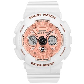 RORIOS Watch Women's Digital Display, Luminous Watch, Waterproof 166.6 ft (50 m), Calendar, Resin Strap, Multifunctional, Quartz, Sports, Watch, Popular, Fashion, Casual, High School Students, rose