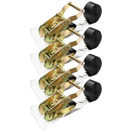 Boxer Endless Ratchet Tie Down Straps With Protected Vinyl Pad - Nylon Black Strap Heavy Duty - 3,000lbs Breaking Strength – 1 Inch x 5 Feet Tie Down, Motorcycles, Trailer Loads, Kayak, Moving, 4 Pack