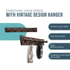 Comfify Decorative Cast Iron Key Holder – Vintage Design with 5 Hooks – Wall Mounted with Screws & Anchors – Rustic Finish