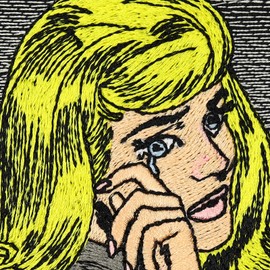 Vintage Patch sew-on/Iron-on Fabric Applique Crying Girl Comic Patch | Vintage Decoration Emblem for All Fabrics & Jeans | Cartoon Sticker for Clothes | 2.75x2.75 in