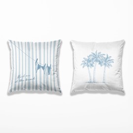 TopXmai Summer Meet Me at The Beach Palm Tree Coastal Pillow Covers 18x18 Set of 2, Blue and White Beach Theme Decor Pillowcases for Teen Girls Rooms Dorms Apartments