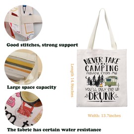 Drunk Camping Tote Bag Camping Lovers Shoulder Bag Campsite Travel Gift Camper Club Gift RV Caravan Gift Camper Drinking Gift (CA-CampingAdvice ToteBS)