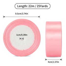 G2PLUS Pink Satin Ribbon 40 mm, Wide Decoration Gift Ribbon, 22 m Ribbon for Crafts, Pink Satin Decorative Ribbon for Gift Wrapping, Decoration