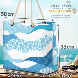 VOID Japan Waves Sea Pattern Beach Bag Shopper 58 x 38 x 16 cm 23L XXL Shopping Bag Travel Bag Beach Bag, multicoloured, Casual