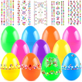 ROSAUI 3.5” Fillable Easter Eggs, 24Pcs Easter Eggs with 5 Gem Stickers, DIY Easter Eggs Decorating Kit Empty Plastic Easter Eggs - Easter Egg Hunts 6 Bright Colours - Easter Basket Stuffers Fillers