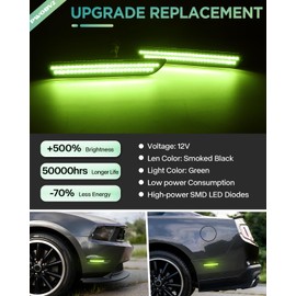 PWOBVZ Green Side Marker Lights Compatible with Ford Mustang 2010 2011 2012 2013 2014, Front & Rear Smoked Lens LED Fender Day Running Lights 4PCS