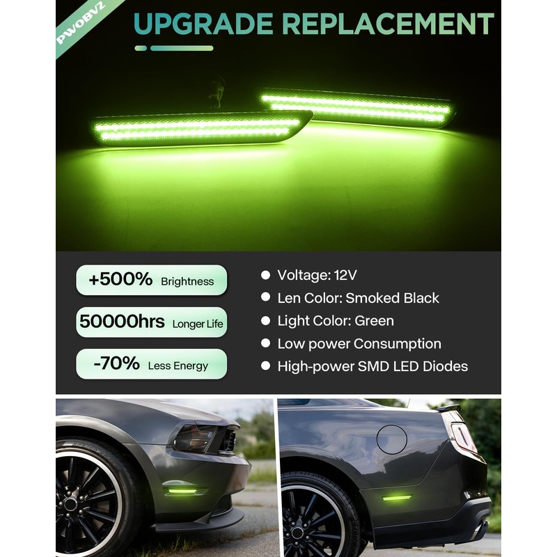 PWOBVZ Green Side Marker Lights Compatible with Ford Mustang 2010