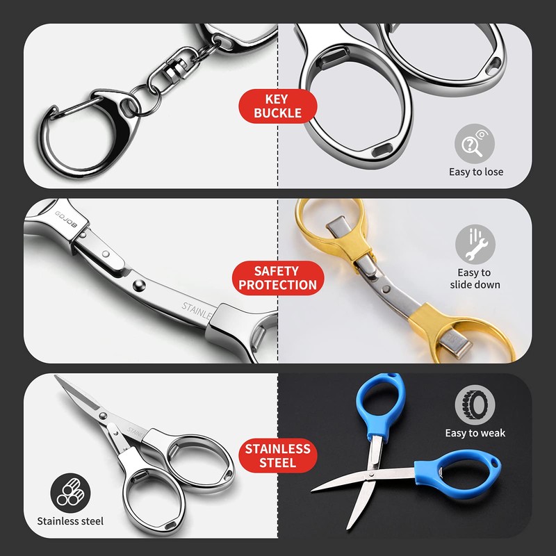 Folding Scissors 2 PCS Portable Keychain Travel Retractable Knife, Secure