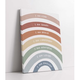 LiTiu Boho Rainbow I Am Kind I Am Smart I Am Brave Positive Affirmation Framed Wall Art Canvas Prints Decor,11”x 14”,Modern Artwork Decorations For Home Bedroom Living Room Nursery Kids Room
