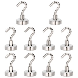 HRLORK 10 Pcs Strong Magnetic Hooks, 22Lbs Neodymium Magnets, Heavy Duty, Ideal for Home & Workplace