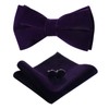 HOULIFE Bow Tie Set for Men – Adjustable Velvet Pre-tied Bowtie, Solid Colour Pocket Square, Cufflinks Set for Groom Wedding Party Formal with Gift Box (Double Layer Bow Tie, Purple)