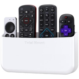 TotalMount Hole-Free Remote Holder – Eliminates Need to Drill Holes in Your Wall (Premium White Holder for 3 or 4 Remotes)