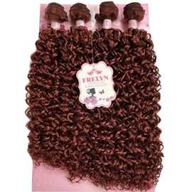 Kinky Curly Synthetic Hair Bundles 18 18 20 20 Inches 4 Bundles in 1 Pack Quick Weave Sew in Hair Extension Super Soft Reddish Brown Heat Resistant Fiber