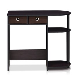 Furinno GO GREEN Desk, Gaming Desk with 2 Side Shelves and Storage Bins, Computer Desk, Office Desk for Home Office, Study Room, Dorm, Bedroom, Dark Walnut