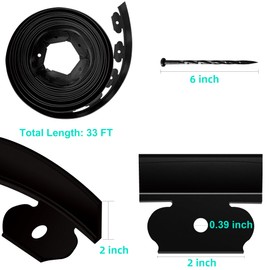 No Dig Landscape Edging Kit, Landscape Edging Border 66 FT with 60 Spikes, 2" Tall No Dig Garden Edging Roll, Flexible Lawn Edging for Landscaping Flower Beds Yard Pathway (2IN x 66FT, Black)