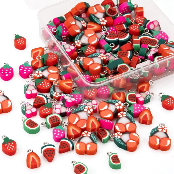 COGCHARGER 140 Stück Obst-Charms-Anhänger, Imitation, Lebensmittel-Charm, Kirsche, Wassermelonen-Anhänger für Schmuck,