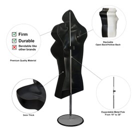 DisplayTown 2 Black Female Mannequin Hollow Back Body Torso Set w/ Clothes Clips, Metal Stands and Metal Poles & Hanging Hooks, S-M Sizes