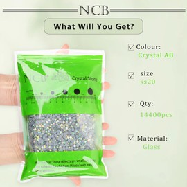 NCB 14400pcs Hotfix Crystal Rhinestones for Clothes Crafts, Hot Fix Bulk Flatback Crystals, Iron on Hotfix for DIY Decoration 100 Gross (Crystal AB, ss20/14400pcs)