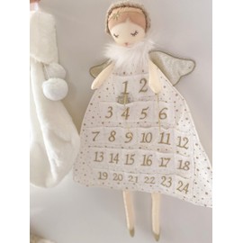 MON AMI Holiday Angel Inspired Soft Plush Advent Countdown to Christmas Calendar, Wall Hanging, Christmas Decor, Fabric Calendar, Home & Office Decoration, 26IN, White