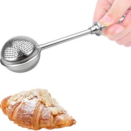 Flour Sifter Stainless Steel Powdered Sugar Shaker Duster Filter for Baking, Dusting Wand Dispenser One Handed Operation Tea Strainer for Pastry Breading Baker Spices Sugar (Full Hole)