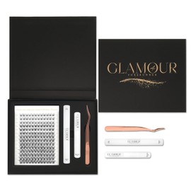 Cluster Lash Extension Kit, DIY 180pcs Lash Cluster C Curl 8-14mm 12Rows Natural Look| Thickness 0.07mm 30D-40D with Tweezers,Lash Bond & Seal by Glamour by Forerunner