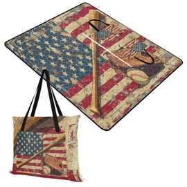 xigua America Flag Picnic Blanket Extra Large Picnic Mat Waterproof Sand Free and Foldable Dual Layers Beach Blanket with a Handy Mat Tote,80x118In