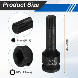 HARFINGTON 1/2" Drive M14 Triple Square Impact Spline Bit Socket 14mm CR-MO Steel 12-Point Triple Square Sockets with Cotter Pin and O-ring for Power Drill Drivers Adapter