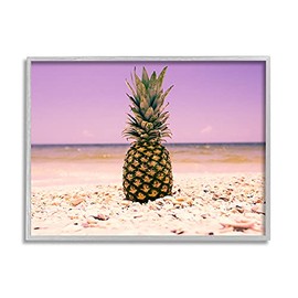 Stupell Industries Pink Purple Pineapple Beach, Design by World Group Gray Framed Wall Art, 11 x 14