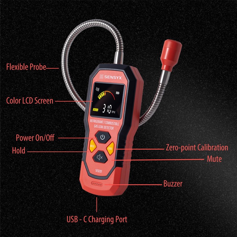 SENSYX Rechargeable HVAC Refrigerant Leak Detector, Halogen Freon Sniffer, Air