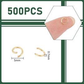 UNICRAFTALE Pack of 500 24 Carat Gold-Plated Jump Rings Open Jump Rings Stainless Steel 5 mm Round Rings Metal Jump Rings Open Jump Rings for Making DIY Jewellery