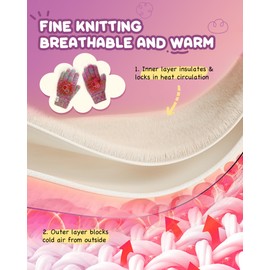 UCQKLI Kids Toddler Winter Warm Fleece Lined Gloves for Girls Boys, Thick Thermal Knit Gloves, Cute Girls Gloves for Cold Weather（Purple Mix）