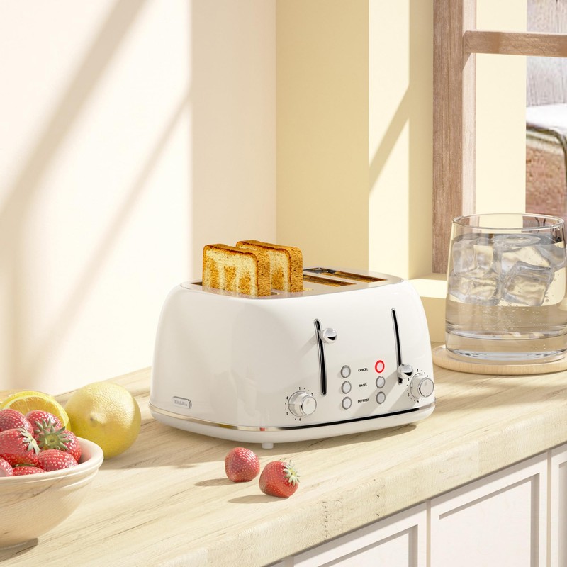 Toaster 4 Slice, Retro Stainless with 6 Bread Shade Settings,1.5''Wide
