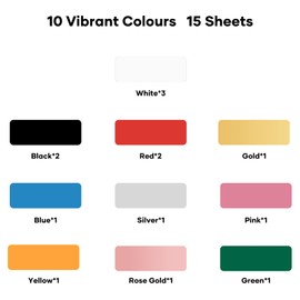 HTVRONT Heat Transfer Vinyl - 12" x 10" 15 Sheets HTV Vinyl（PU） 10 Assorted Colours with One Teflon Sheet Iron On Vinyl for T-Shirts & Fabrics