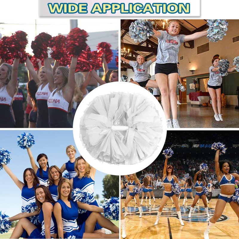 Lovecheer 2PCS White Cheerleading Pom Poms Plastic Pompoms with Baton