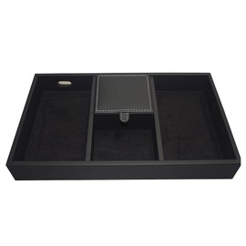 PERRÉ | Multi organizador valet en Piel Genuina | Elegante organizador para escritorio, buró o mesa de noche (Negro, Grande)