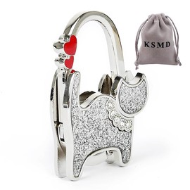 KSMD Portable Purse Hanger for Table and Bars - Foldable Handbag Holder and Organizer - Pocketbook Storage Hook for Desk - Silver Butterfly
