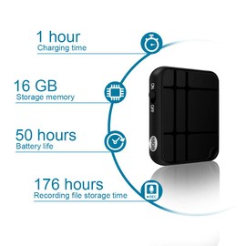 Registratore Vocale Professionale 16GB, Fino a 284 Ore di Registrazione, Attivazione Vocale, Riproduzione MP3, Compatto per Lezioni, Riunioni e Interviste