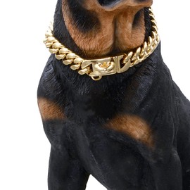 BAOBOTE Gold Dog Chain Collar Walking Metal Chain Collar with Design Secure Buckle,14MM Heavy Duty Cuban Link Chain Training Collar for Small Medium Large Dogs(16" Gold)